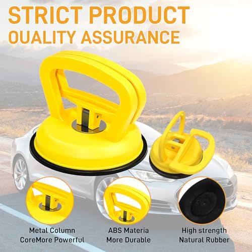 Ceoeyelin 9 Pack Powerful Car Dent Puller Kit, Multi-Function Suction Cup Dent Remover Tool for Auto Body, Screen, Tiles Lifting & Objects Moving (Yellow) - 1