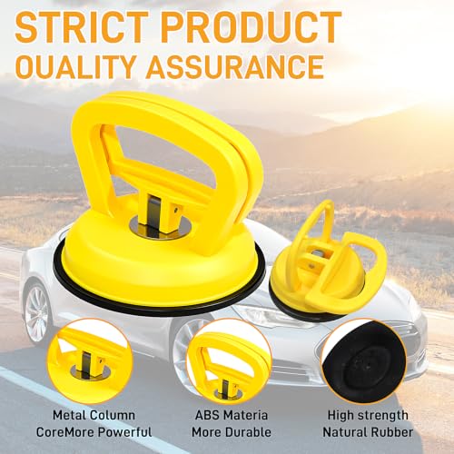 Ceoeyelin 9 Pack Powerful Car Dent Puller Kit, Multi-Function Suction Cup Dent Remover Tool for Auto Body, Screen, Tiles Lifting & Objects Moving (Yellow)