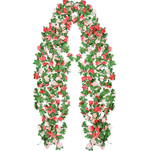 OAIDSONL 6PCS Guirlande Fleurs Artificielles 255cm Rose Artificielle Vigne Fleur Guirlande Vigne Fleurs Artificielles Deco Suspendue Blanc-élégant pour Mariage Décoration Jardin Maison (Rose) Cover