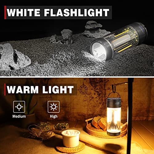Civikyle Mini Camping Lantern Flashlight Rechargeable Magnetic Hanging Power Bank White/Warm/Red Sos Light For Emergencies Power Outages #TOP1