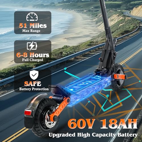 Image of Fast Electric Scooter Adults, 1200W /5600W Off Road E Scooter, 35 /50 Miles Long Range, 35 /50 MPH Top Speed, 10 /11 inch Tires, Foldable Kick Scooter for Adults and Teens with Dual Suspension