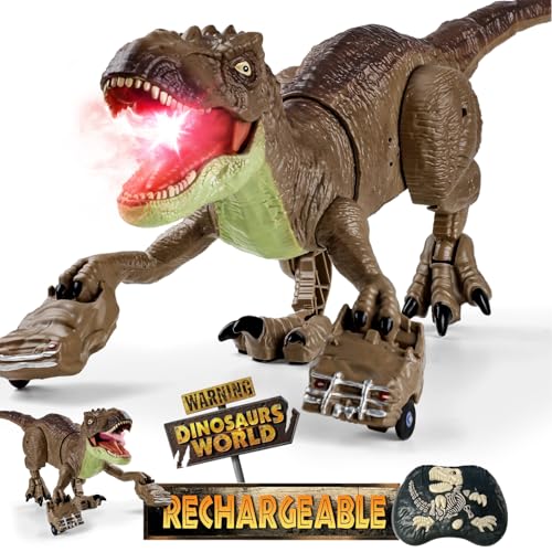 Tecnock 2025 Dinosaure Télécommandé Rechargeable pour Enfants, Robot T-Rex avec Lumières, Sons, Pulvérisation, Marche Réaliste, Télécommande 2.4GHz, 60...