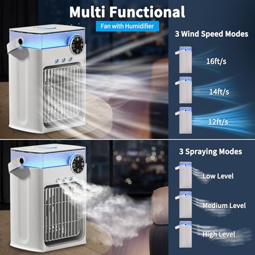 YFFU Portable Air Conditioner with Remote Control,1200ml Evaporative USB Mini Air Cooler RGB 8 Lights,3 Wind Speed,3 Spray Modes,2-8H Timer Small Portable Ac Unit for Home Bedroom, image 3