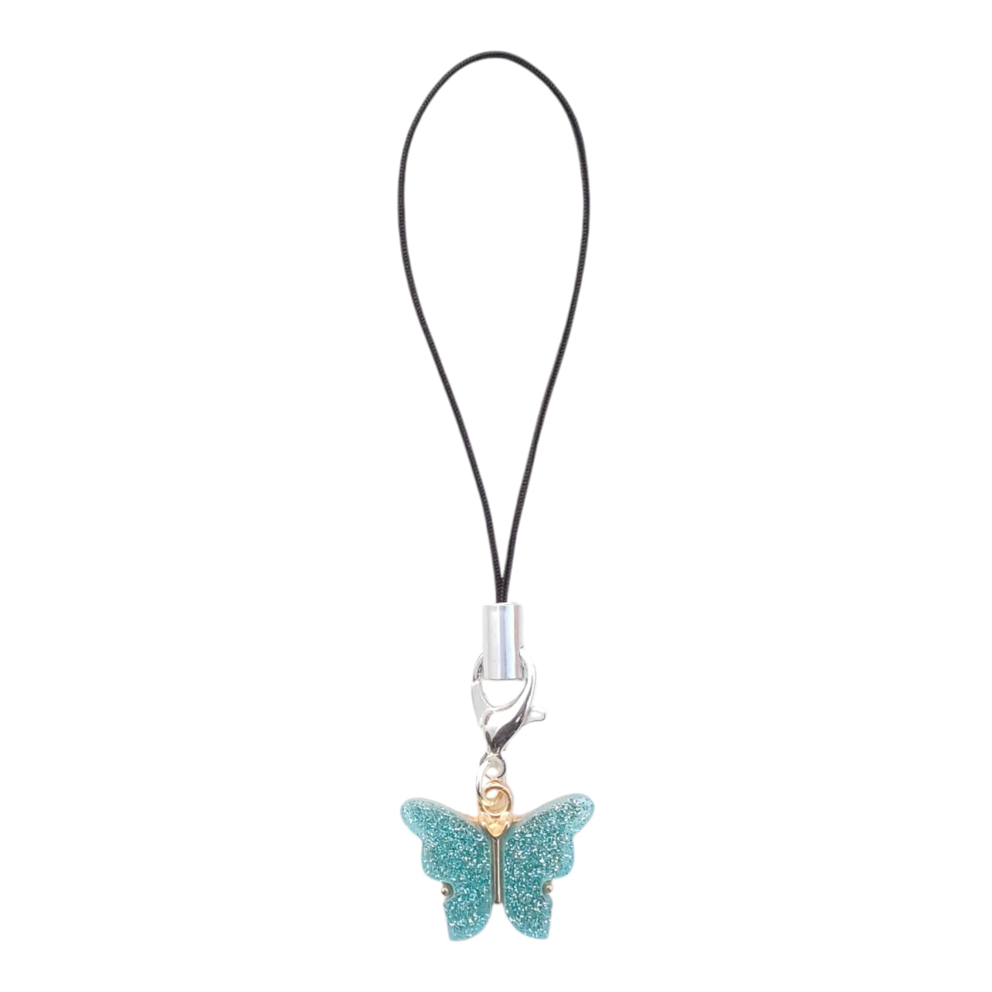 Glitter Butterfly Phone Charm, Turquoise Blue, Mobile Strap with Lobster Clasp-image-37
