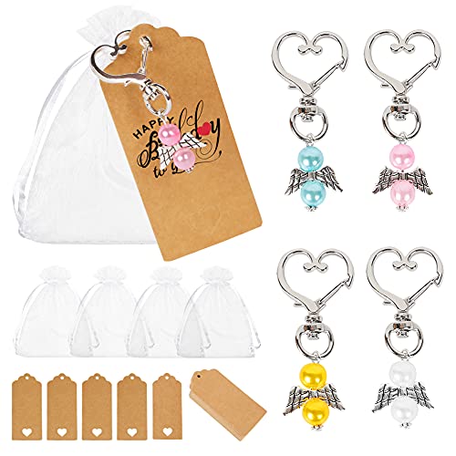 VGOODALL Colgante de ángel de la guarda, 32 unidades, con bolsa de organza, papel de estraza para regalos, comunión, confirmación, bodas, bautizos, fiestas, San Valentín