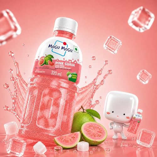 Image of Mogu Mogu Pink Guava Juice with Nata de Coco Jelly 320ml | Refreshing Tropical Thai-Made Sip & Chew Beverage