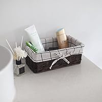 Vista 4 de Cesta de almacenamiento de mimbre, cesta de almacenamiento rectangular, natural y decorativa, artes y manualidades (marrón oscuro)