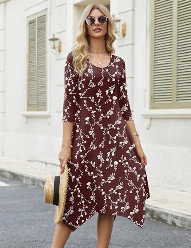 Image of Zeagoo Midi Dresses Women 2026 Dress 3 /4 Sleeve Casual Dresses with Pockets A Line Summer Beach Sundress
