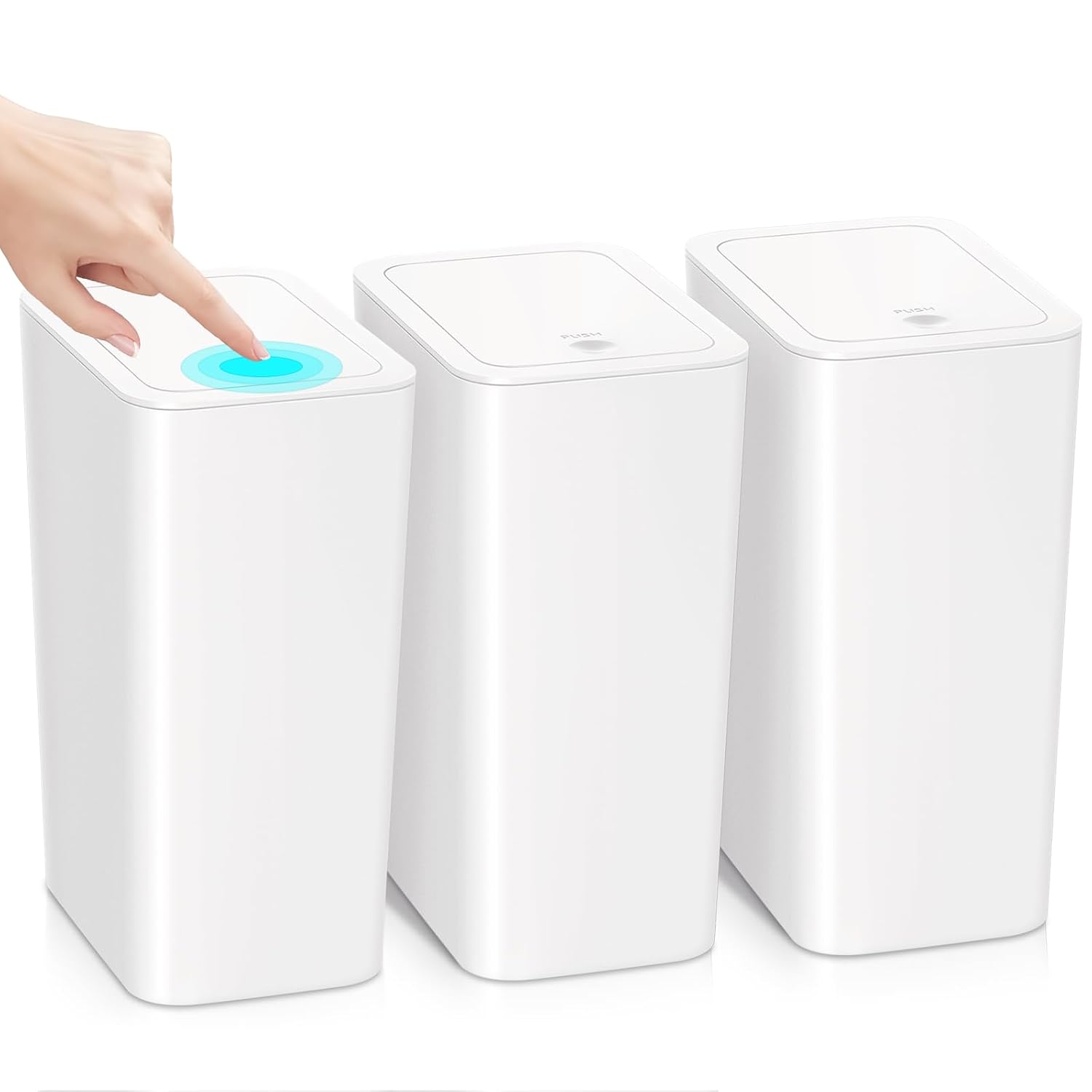 Ogikey Black Bathroom Trash Can with Lid, 4 Gallon Slim Garbage Can, 3 Pack