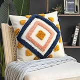 Merrycolor Boho Pillow Covers Modern Geometric Diamond Boho Pillows Decorative Throw Pillow Cases Yellow Blue Pink Soft Woven Tufted Pillow Cushion for Couch Sofa Bedroom