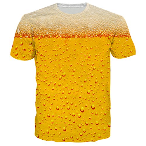 chicolife Unisexe 3D Motif de bière imprimé à Manches Courtes T-Shirts Top Tees Orange