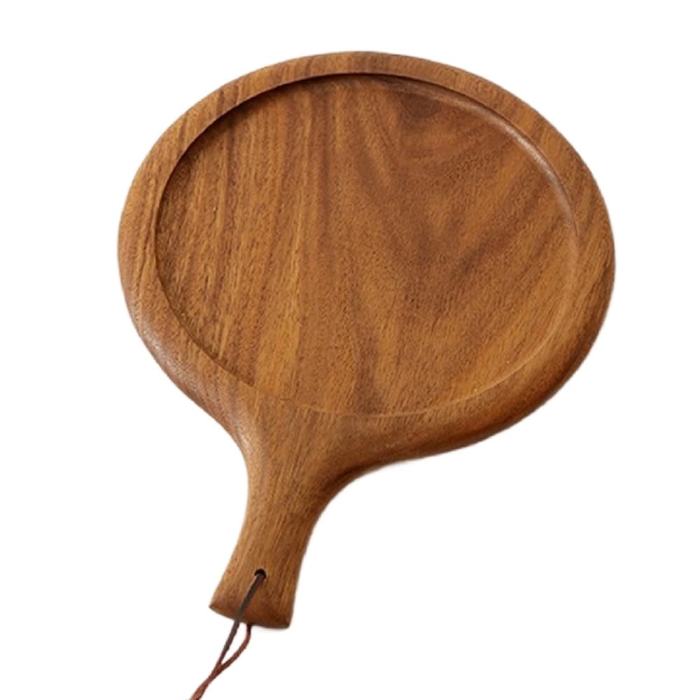 Bafnsiji Solid Walnut Wood Pizza Board with Handle – Premium Round Wooden Pizza Peel & Serving Tray, 2cm Thick with Built-in Juice Groove for Steak, Bread,26cm