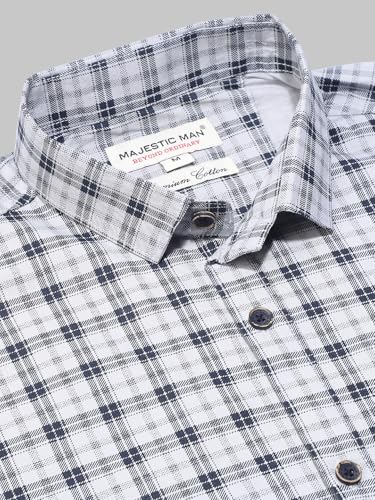 Image of Majestic Man Men Comfort Slim Fit Checked Pure Cotton Half Sleeve Casual Shirt