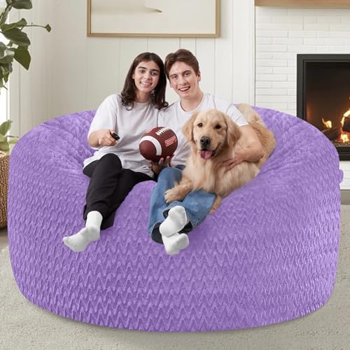 Image of 5FT Bean Bag Chair,Giant Bean Bag Chairs for Adults,Big Bean Bags with Memory Foam Filled, Large Beanbag Chairs with Chevron Plush Cover-Purple