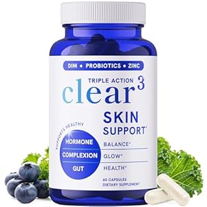 Clear Skin Supplement with Zinc, DIM & Probiotics | 3-in-1 Balance, Glow & Health Skin Support | Triple Action Hyaluronic Acid, Niaciminide & Vitamins for Hormone, Complexion & Gut Support | 60 Ct