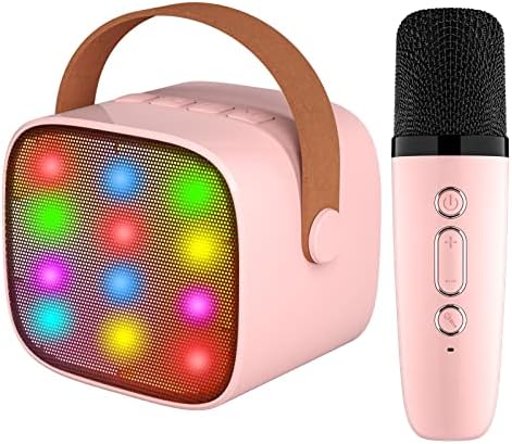 YLL Kids Karaoke Machine, Portable Bluetooth Speaker with Wireless Microphone, Music Player Toys for Girls Boys 4, 5, 6, 7, 8, 9, 10 +Year Old (Pink)