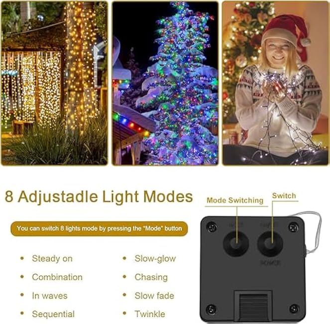 4Pack Solar String Lights for Outside, 400 LED Solar Christmas Lights Outdoor Waterproof with 8 Modes Solar Fairy Lights for Xmas Tree Party Wedding Garden Fence Decorations (White)
