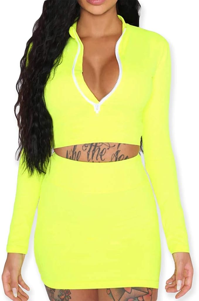 Neon two piece skirt set Clearance