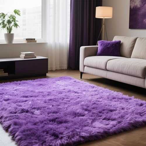 Purple Area Rugs for Girls Bedroom Living Room, 6x9 Fluffy Fuzzy Shaggy Carpet for Kids Playroom Nursery, Thick Soft Plush Mat for Kids Baby Boys Teen Dorm Home Decor Aesthetic