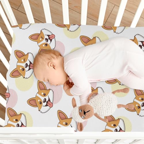 Image of Dogs Corgi White Fitted Crib Sheet for Boys Girls Baby Crib Bed Sheets for Pack N Play Mattresses,39 x 27 in