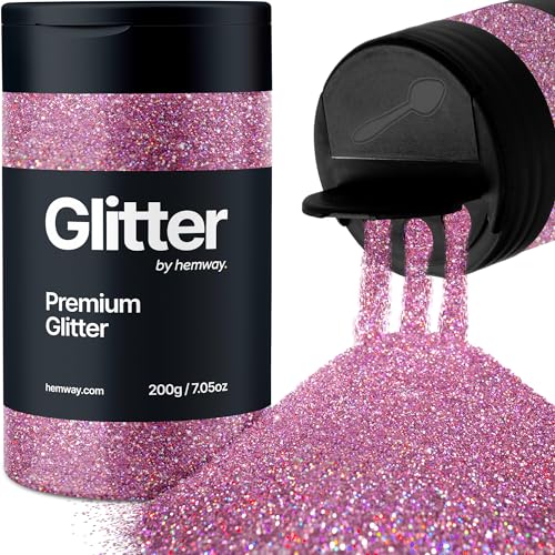 Hemway Pink Holographic Glitter Shaker, 210g Ultrafine Glitter for Crafts Metallic Flake Sequins for Resin & Epoxy Crafts for Decorating, Halloween, Christmas, Nail, Face, Bunting, Art, Pots