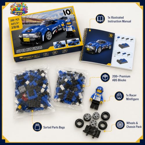 Image of Yashoni Automotive Building Blocks Toy Set for Kids | 10+ Construction Models in one Set| Aircraft, Excavator, Jeep, Car Model Building Kit | Educational STEM Toy | Ages 6+ (Super Run Finals)