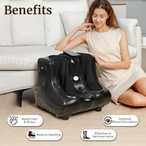 Image of JSB HF04 Corded Electric Foot Calf & Leg Massager Machine for Pain Relief Improving Blood Circulation with Roller, Kneading, Vibration and Heat (AC, Black)