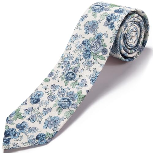 Image of Barry.Wang 100% Cotton Floral Ties for Men 63 inch Extra Long Necktie Clip