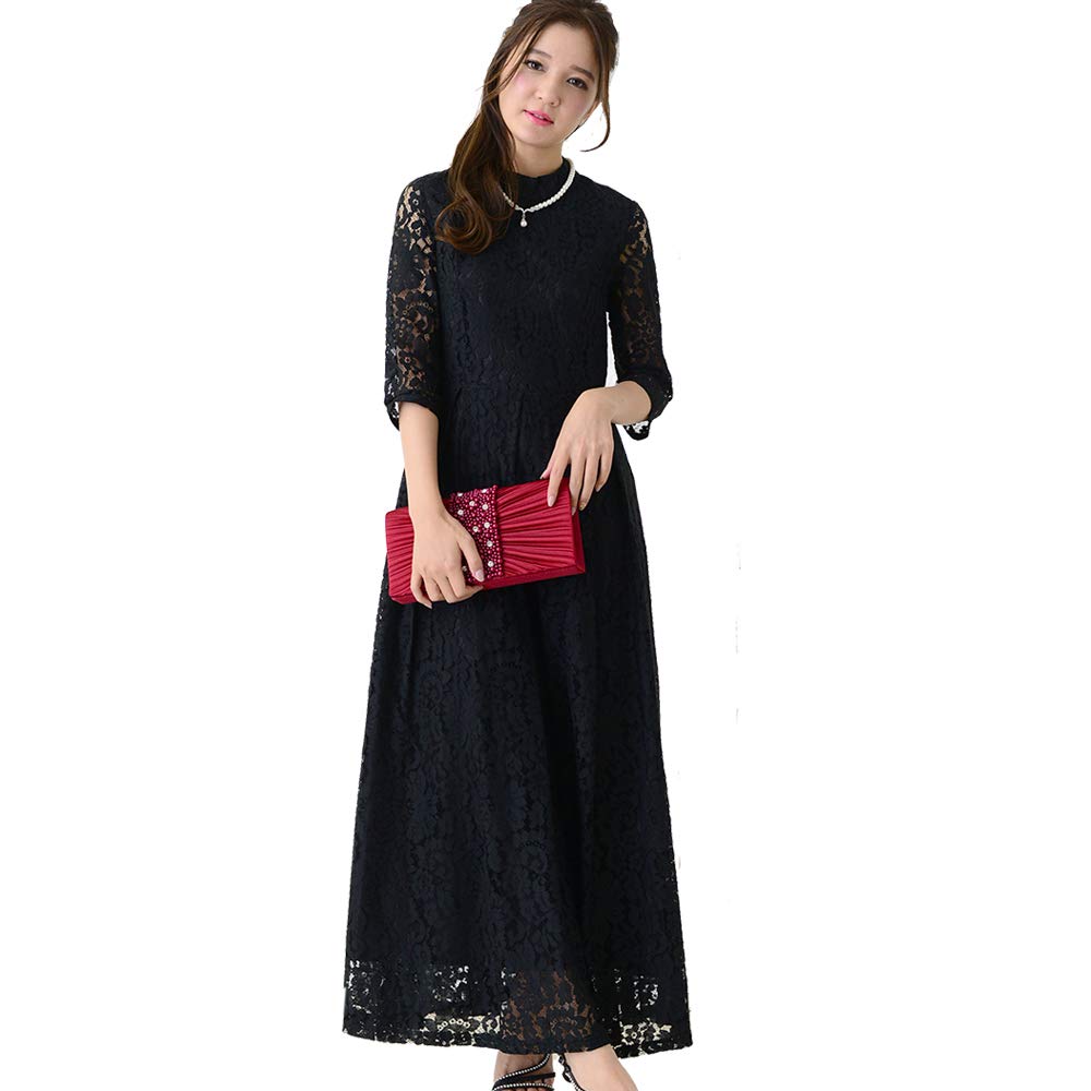 ブラックマキシドレス長袖シャツ付き Amazon.co.jp: [Lace Ladies] ロングドレス ワンピース マキシ