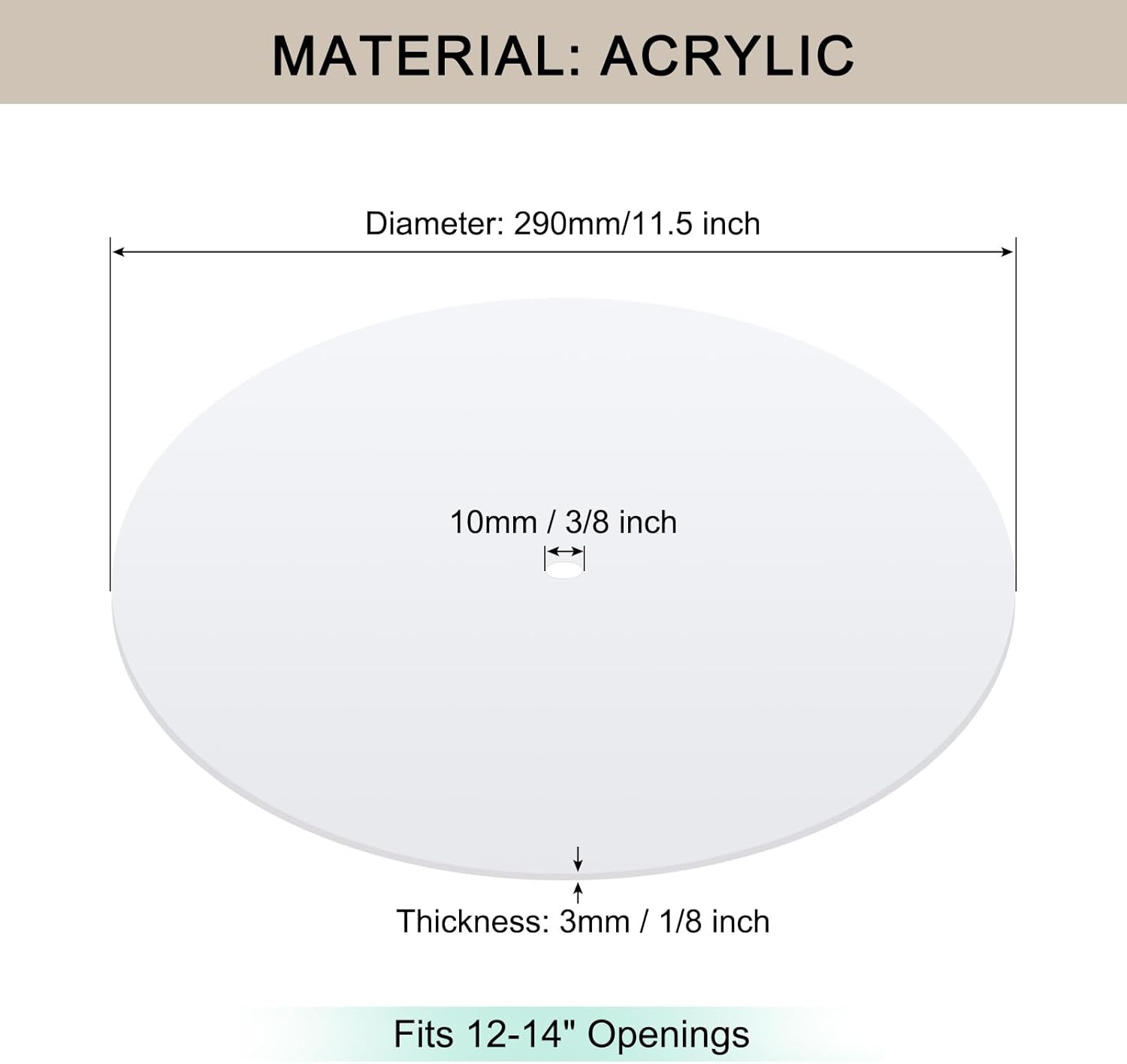 Round Lampshade Diffuser, 17.5" Diameter with 3/8" Center Hole Diffuser Lamp Shade for Drum Style Lampshades Pendants Softening Light, Frosted White Acrylic, Fits 18-20" Openings