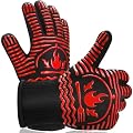 BBQ Gloves, 1472°F Extreme Heat Resistant Grill Gloves, Non-Slip Food Grade Silicone Oven Mitts Gloves for Kitchen, Cooking, Barbecue, Baking, Smoker Red (11inch)