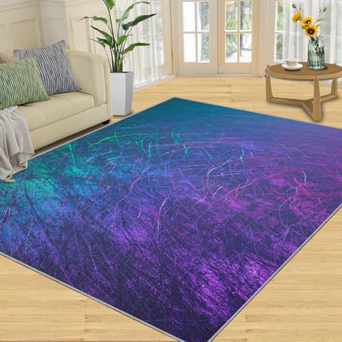 NEYTIIR Alfombra Grande con Hojas De Palmera De Selva Tropical 3D, Lujosa Y De Alta Densidad, con Absorción De Impactos para Dormitorio Y Sala De Estar.(Fluorescent Curved Lines,140 x 200 cm)