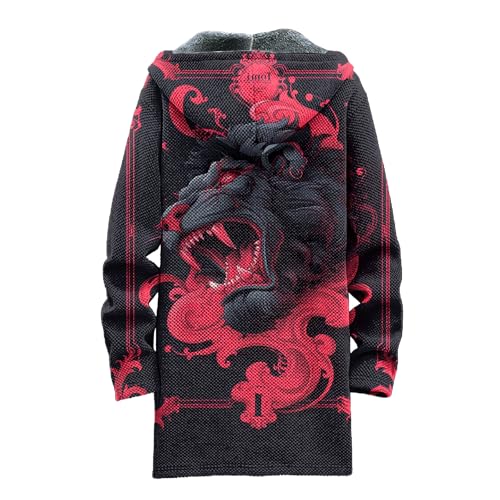Long Hooded Cardigan Men Japanese Neon Art Graphic Open Front Zip Up Fleece Warm Fall Novelty Lightweight Coat4