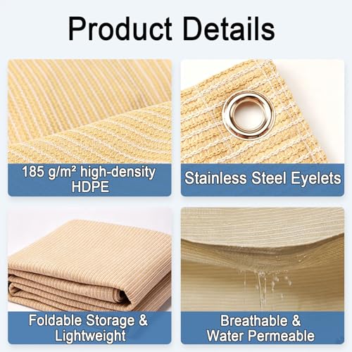 Voile d'ombrage rectangulaire 1.7 x 2.4 m HDPE de couleur crème - 5