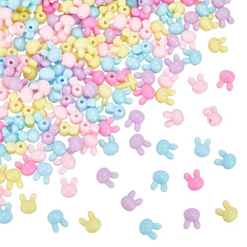HOBBIESAY 200Pcs Acrylic Rabbit Beads Bunny Spacer Beads Small Pastel Rabbit Charms Mini Craft Pendants Connector Pendants for DIY Bracelet Necklace Earring Jewelry Making Hole:2.5mm