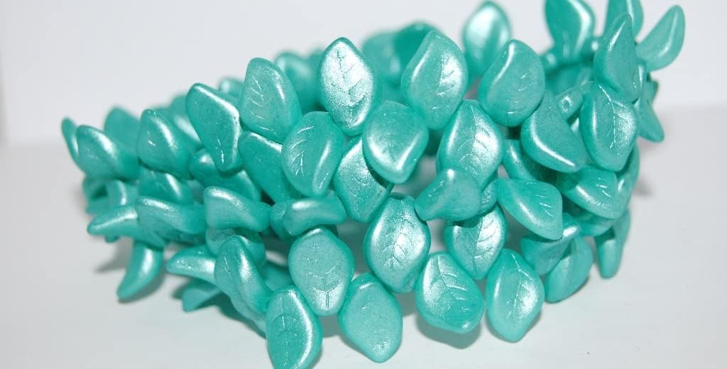 200 pcs Ovate Leaf Pressed Glass Beads, 70067 (70067), Glass, Czech Republic, Size 9 x 14 mm (0.35 x 0.55 in)
