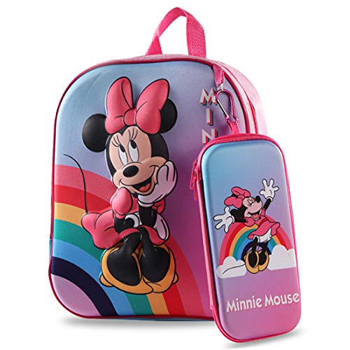 Minnie Mochila Niños YUESEN 3D Escolar con Mouse Rosa de jardín de Infantes Estuche