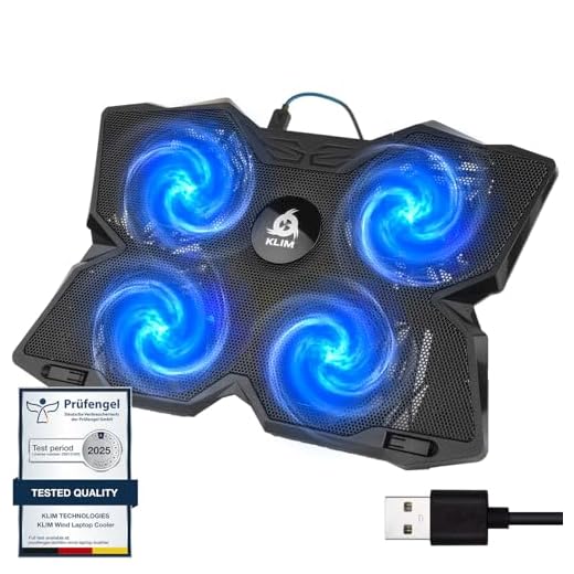 KLIM Wind Laptop Kylare – Kraftfull, Som Ingen Annan, Snabb Kylning – 4 Fläktar PC Notebook PS4 – Ventilerad LaptoPStöd, Stöd för Spelare – 2020-Version, Blå