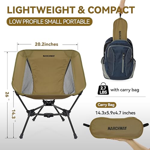 Image of MARCHWAY Lightweight Folding Camping Chair, Portable Foldable Compact for Outdoor Camp, Travel, Beach, Picnic, Festival, Hiking, Backpacking, Supports 330Lbs (Khaki)