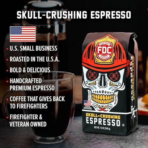 Image of Fire Department Coffee - Gives Back to Firefighters - Skull Crushing Espresso Coffee Beans - Full-Bodied & Bold - Roasted in the USA - Premium Espresso Beans - Veteran Owned (12 oz, Pack of 2)