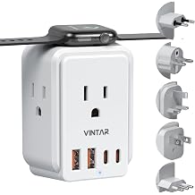 European Travel Plug Adapter Kit, VINTAR International Power Adapter for Apple Watch Charger with 3 AC Outlets 4 USB Ports 2 USB C, Type A/C/G/E/F/L Detachable Plugs, US to Europe UK Italy Spain