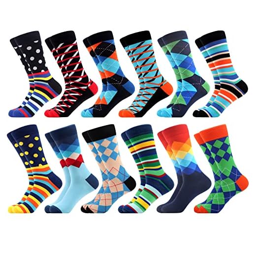 WeciBor Men's Dress Colorful Funny Fancy Cool Cotton Crew Socks, 12 Pack Multicolor Geometric, Size 10-13