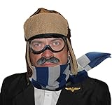 Comprend: Un casque de pilote des années 40 apparence cuir + Une paire de lunette + une écharpe à rayure bicolore.