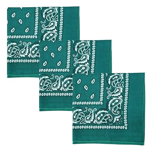 Motique Accessories Set of 3 Paisley Bandanas 100% Cotton 22 Inch Head Scarf Neck Bandana Face Cover (Dark Turquoise)