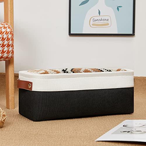 Image of DULLEMELO Toilet Paper Storage Basket with Leather Handles, for Back of Toilet, Bathroom Storage for Towels & Paper (White & Black)