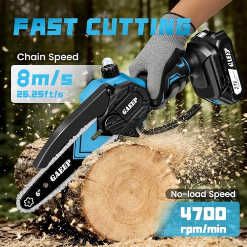 Mini Chainsaw Cordless 6 Inch, Electric Chain Saw with 2x3000mAh Battery and Charger, Small Handheld Power Saw to Cut Wood, Pruning Tree Trimmer Branch Cutter Gift for Men Dad Husband Father - Image 2