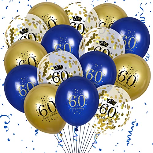 Navy Blue and Gold 60th Birthday Balloons Decorations 15Pcs Happy 60th Birthday Navy Blue Gold Confetti Latex Balloons Decorations for Men Women 60th Birthday Anniversary Decorations 12 inch