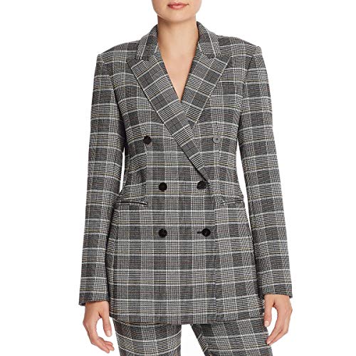 Theory Womens Plaid Long Sleeves Double-Breasted Blazer Black-Ivory 4