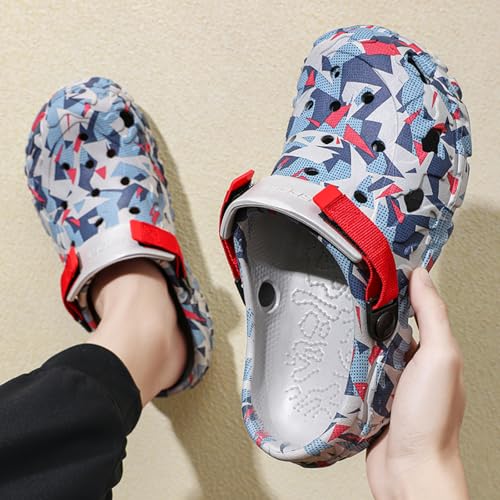 Image of ihinzry Men's Garden Clogs Graphic Mules Clog Slip On Beach Sandals for Men Outdoor Slippers with Adjustable Strap