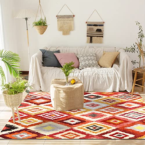 Alfombras Moderno Diseño Alfombras Dormitorio Rombo Rojo y Amarillo Minimalista Tradicional Sala de Estar/Dormitorio/Estudio/Mesa de Centro—80*160cm Cover